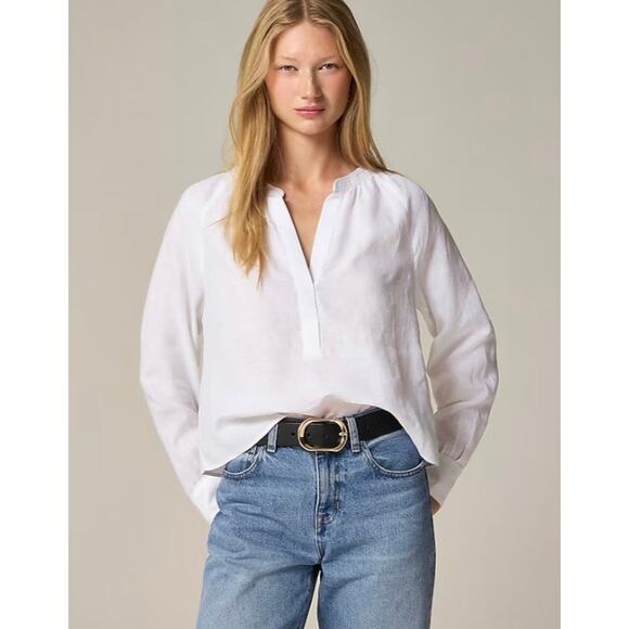 J. Crew Cabana Long Sleeve Coastal Top in White Linen Size Medium - Picture 2 of 12